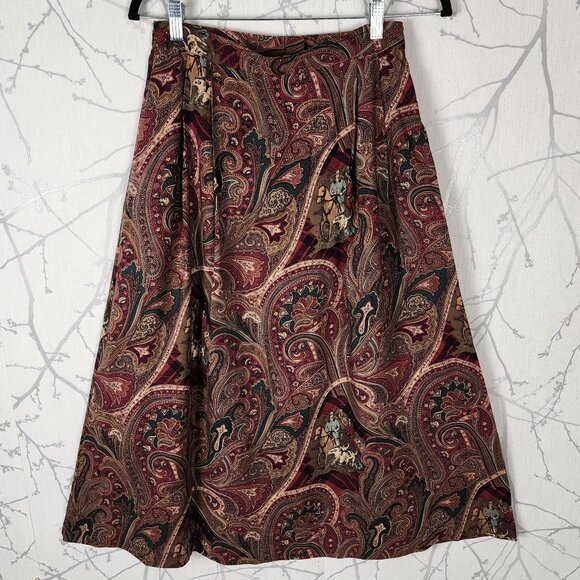 Vintage Dresses & Skirts - D'Allairds VTG Paisley Country Scene Pleated Front Midi Skirt